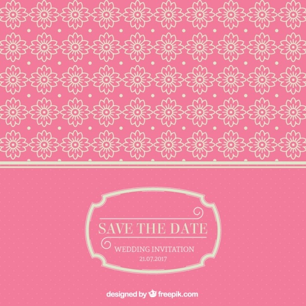 Vetor grátis cartão de casamento rosa com ornamentos