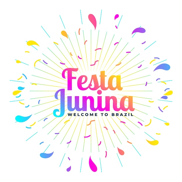 Vetor grátis cartão de celebração colorido festa junina com confetes estourando