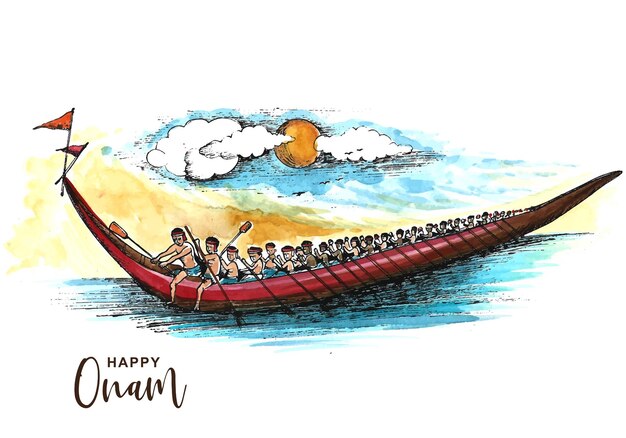 Cartão de celebração onam feliz em fundo aquarela