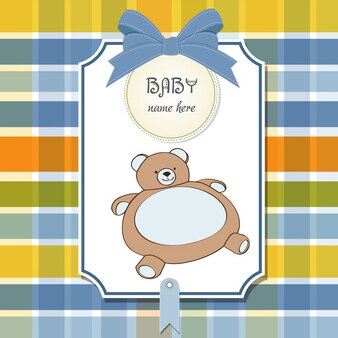Cartão de chuveiro de bebê com ursinho de pelúcia brinquedo