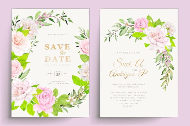 Cartão de convite de casamento com design floral e folhas