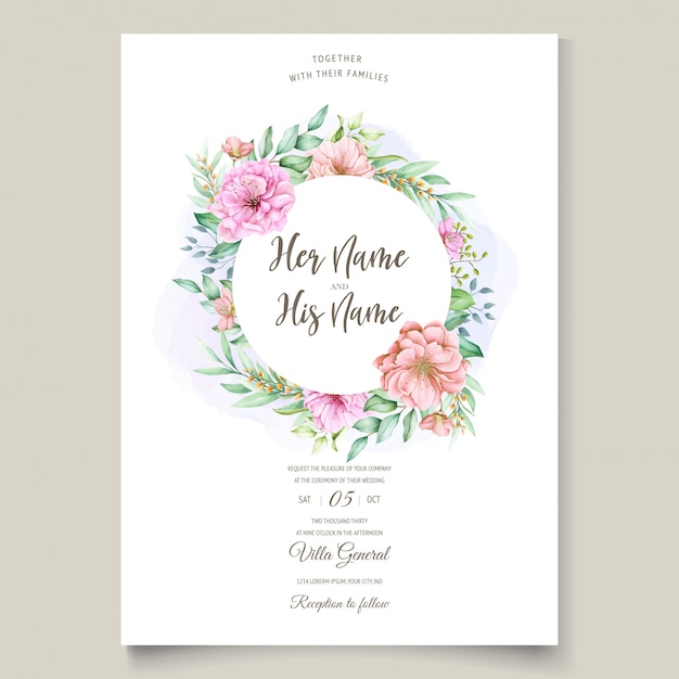 Vetor grátis cartão de convite de casamento com design floral flor de cerejeira
