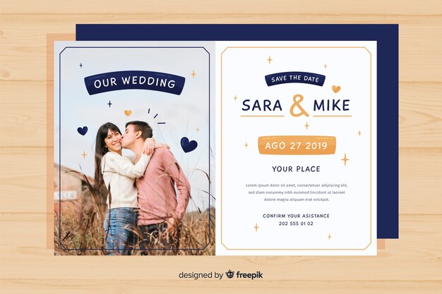 Cartão de convite de casamento com foto