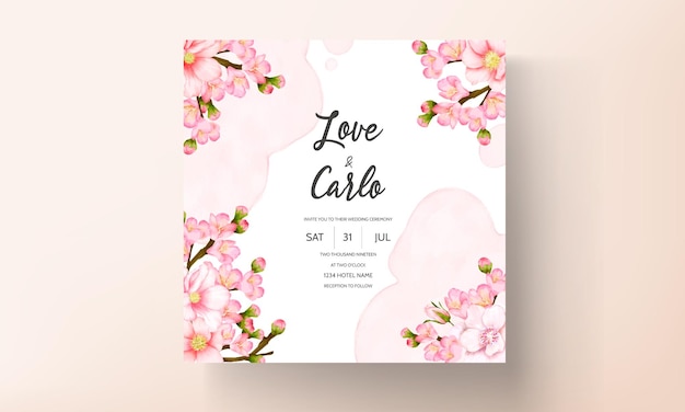 Cartão de convite de casamento com linda flor rosa Vetor Premium