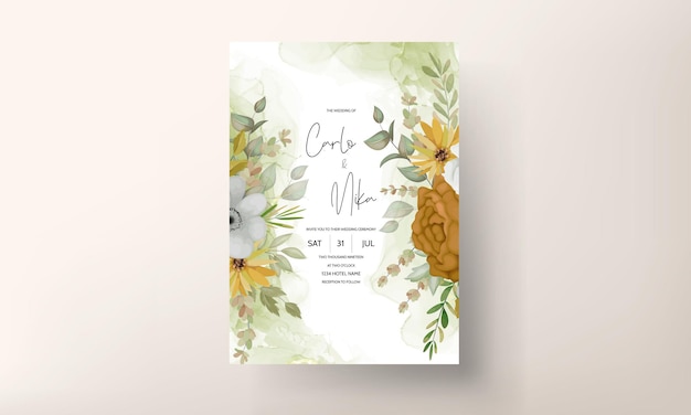 Cartão de convite de casamento com lindas flores de outono