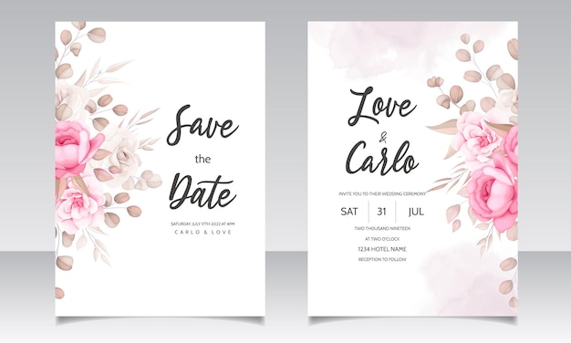 Vetor grátis cartão de convite de casamento com lindos enfeites de flores
