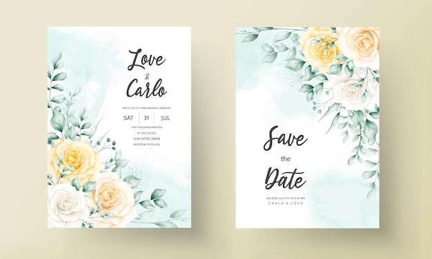 Cartão de convite de casamento com moldura floral em aquarela linda com natureza suave