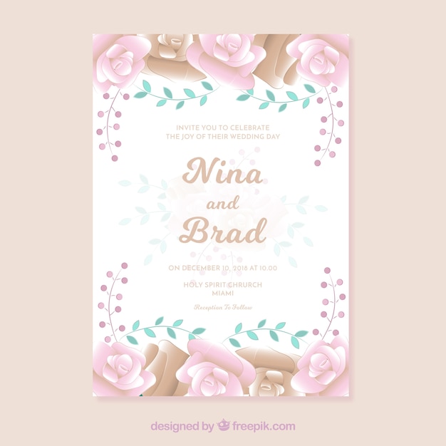 Vetor grátis cartão de convite de casamento com ornamentos florais