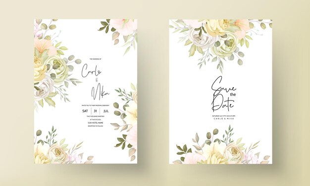 cartão de convite de casamento com outono quente e suave floral