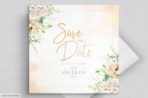 Cartão de convite de casamento de crisântemo aquarela
