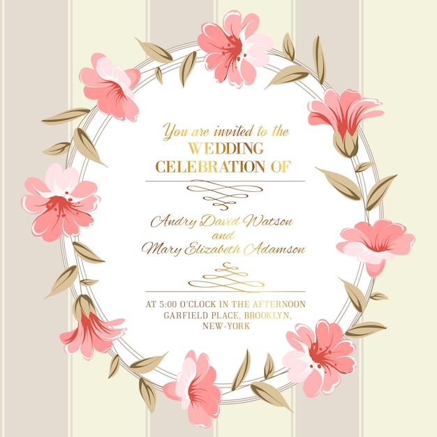 Vetor grátis cartão de convite de casamento de flores volored.