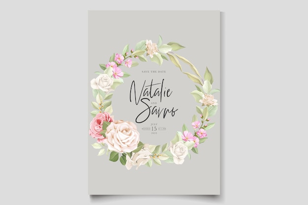 Cartão de convite de casamento desenhado à mão com rosas macias