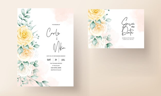 Cartão de convite de casamento elegante com bela aquarela floral