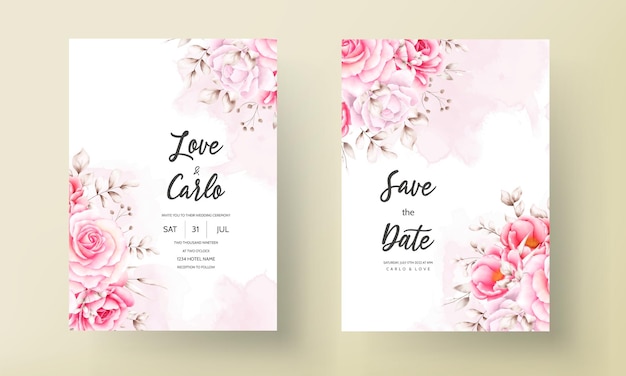 Cartão de convite de casamento elegante com bela aquarela floral