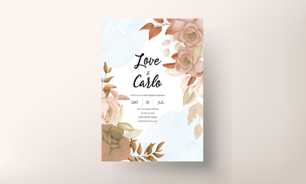 Cartão de convite de casamento elegante com floral marrom