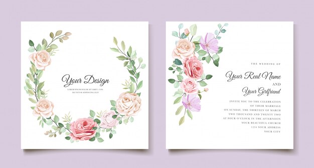 cartão de convite de casamento elegante com lindo floral