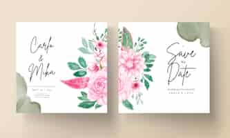Vetor grátis cartão de convite de casamento elegante com ornamento floral aquarela rosa suave