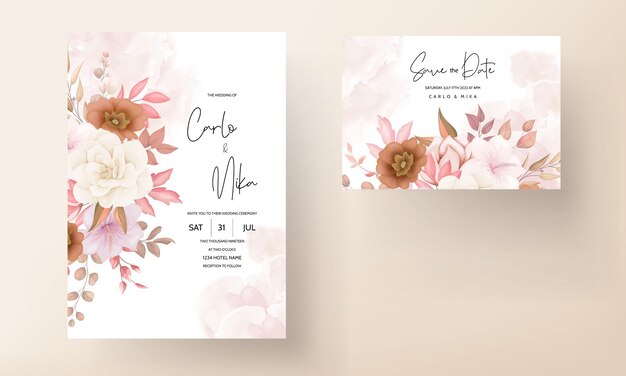 cartão de convite de casamento floral boho