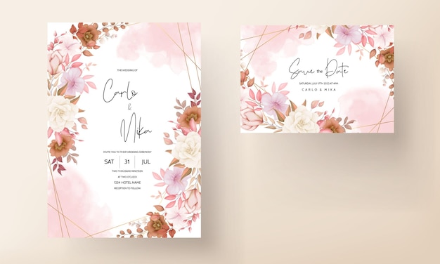 Cartão de convite de casamento floral boho