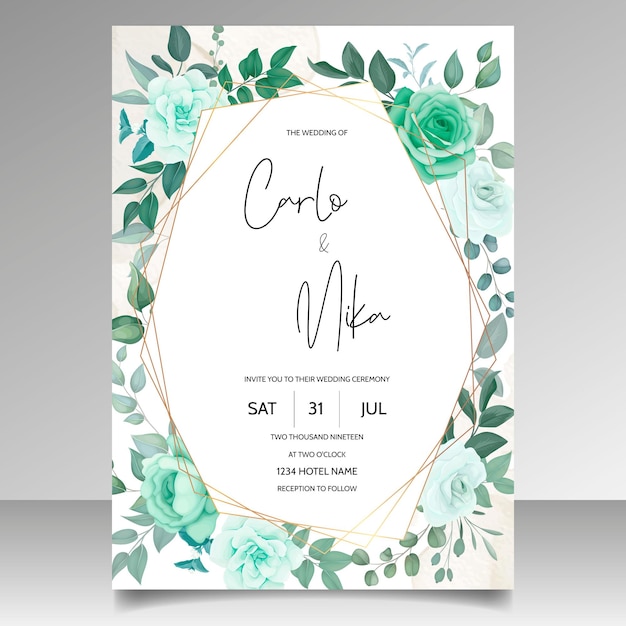 Vetor grátis cartão de convite de casamento floral desenhado à mão elegante