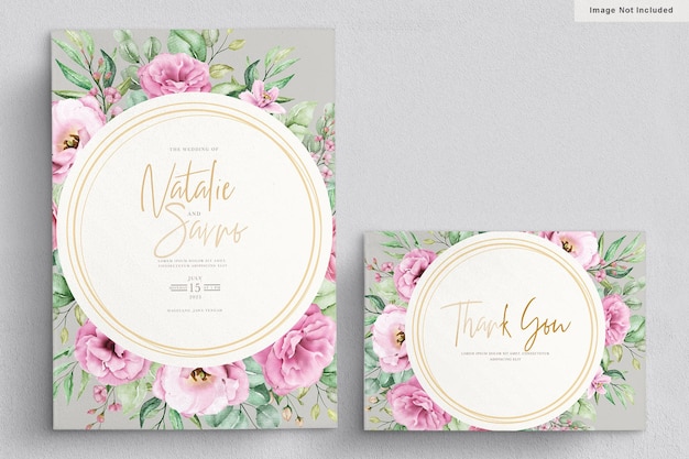 Cartão de convite de casamento floral desenhado à mão em aquarela elegante