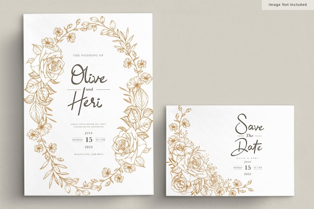 Cartão de convite de casamento floral desenhado à mão