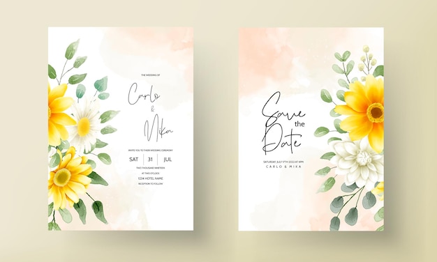 Vetor grátis cartão de convite de casamento floral em aquarela lindo design floral