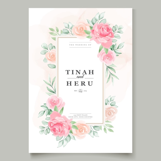 Cartão de convite de casamento floral em aquarela