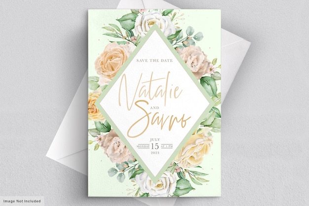 Cartão de convite de casamento floral em aquarela