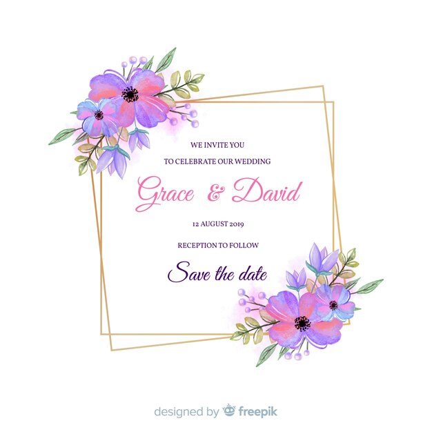 Cartão de convite de casamento floral frame