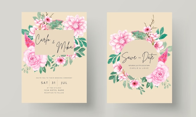 Cartão de convite de casamento floral rosa aquarela doce