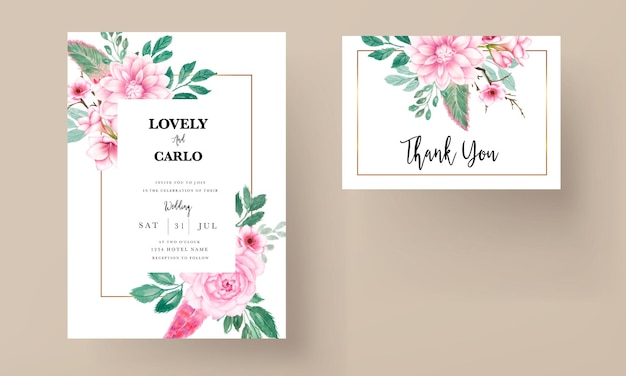 Cartão de convite de casamento floral rosa aquarela doce