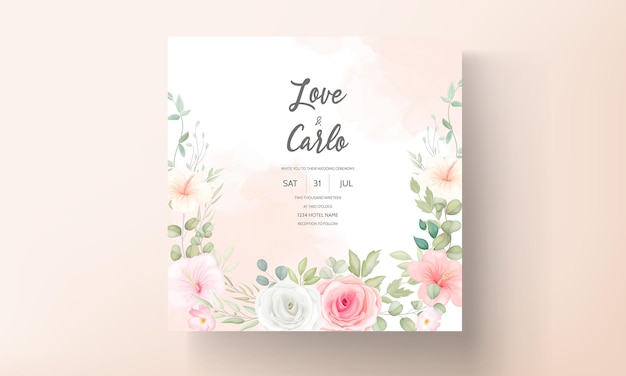 Cartão de convite de casamento lindo design floral