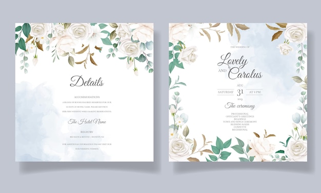 Cartão de convite de casamento lindo floral e folhas