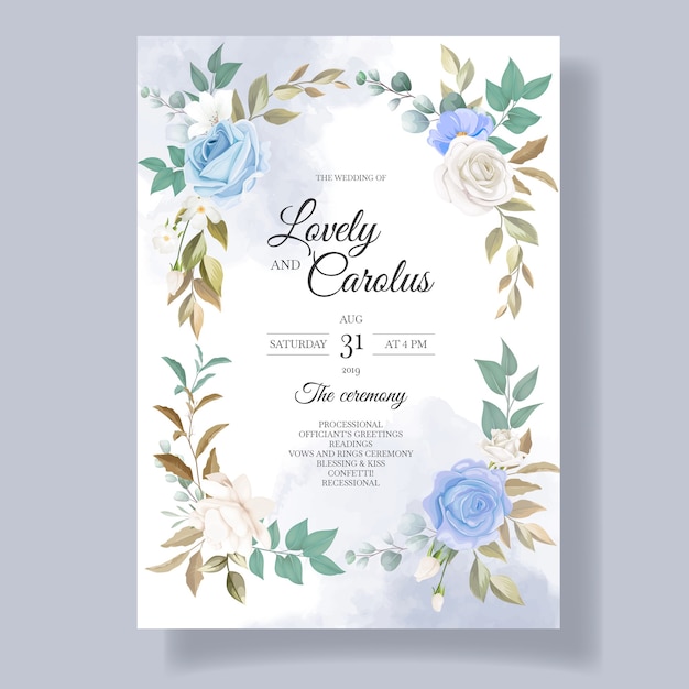Cartão de convite de casamento lindo floral e folhas
