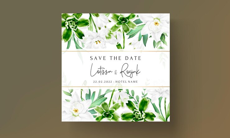 Vetor grátis cartão de convite de casamento moderno com aquarela floral verde