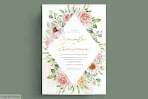 Vetor grátis cartão de convite de peônias e rosas em aquarela