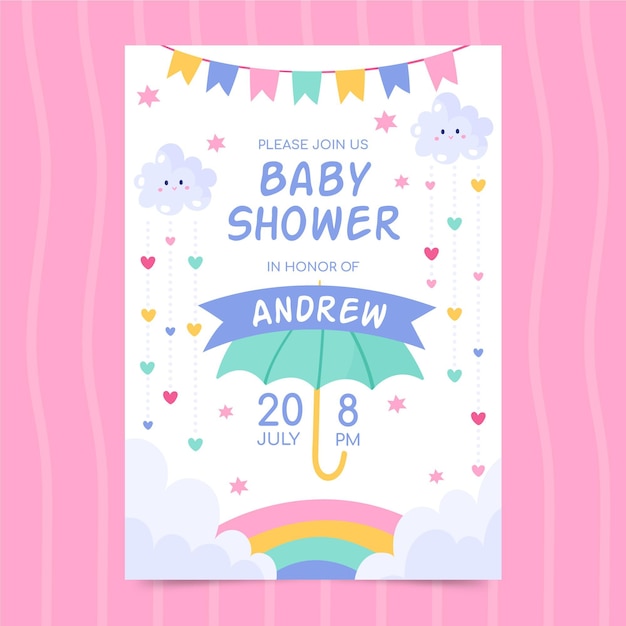 Vetor grátis cartão de convite do chá de bebê de chuva de amor desenhado à mão