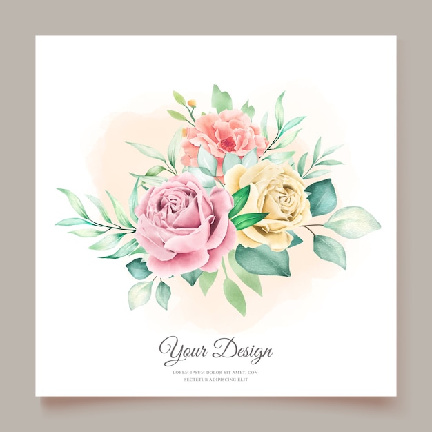 cartão de convite floral em aquarela