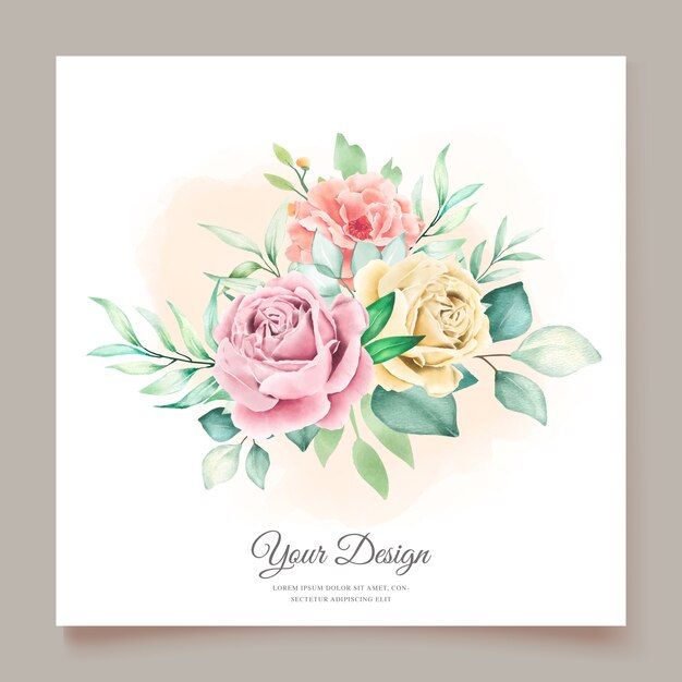 cartão de convite floral em aquarela