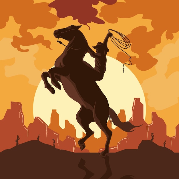 Vetor grátis cartão de cowboy em cavalo