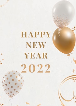 Cartão de cumprimentos da temporada estética de feliz ano novo balão 2022 e vetor de plano de fundo