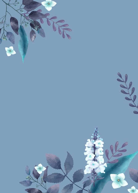 Vetor grátis cartão de cumprimentos temático azul com folhas em miniatura