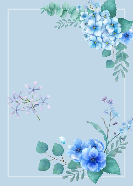Cartão de cumprimentos temático azul com folhas em miniatura