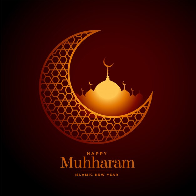 Cartão de desejos do festival muharram de mesquita e lua brilhante