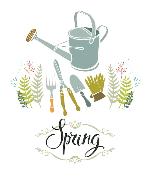 Vetor grátis cartão de design de jardinagem de primavera