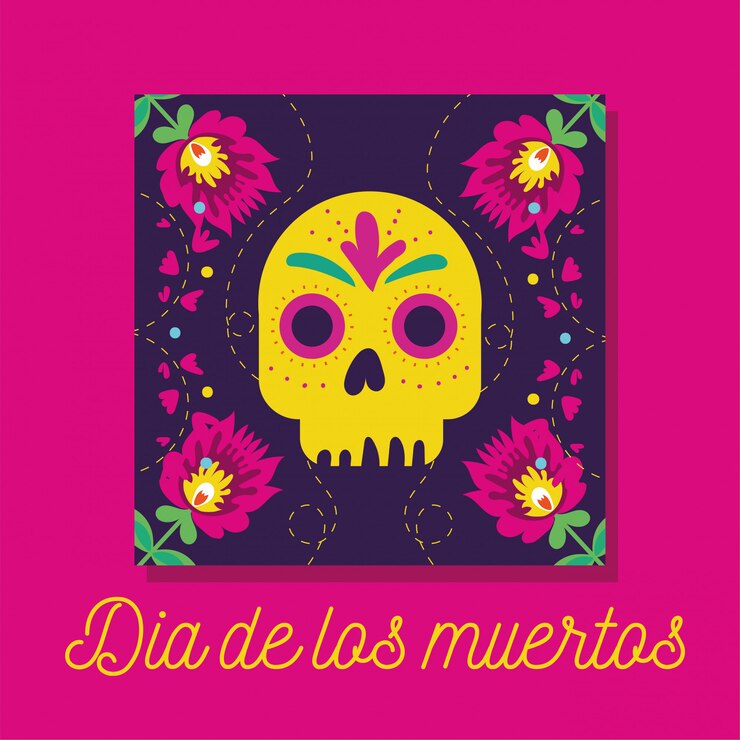 Vetor grátis cartão de dia de muertos com letras e crânio