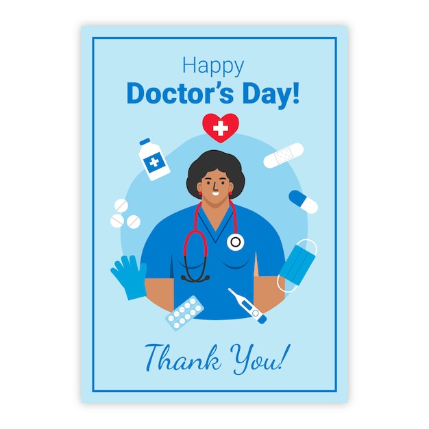Cartão de dia do médico nacional desenhado à mão