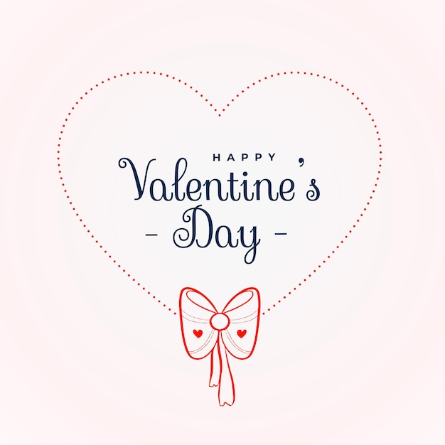 Cartão de dia dos namorados desenhado à mão com moldura de coração e laço de fita