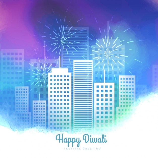 Cartão de diwali com a aguarela da arquitectura da cidade